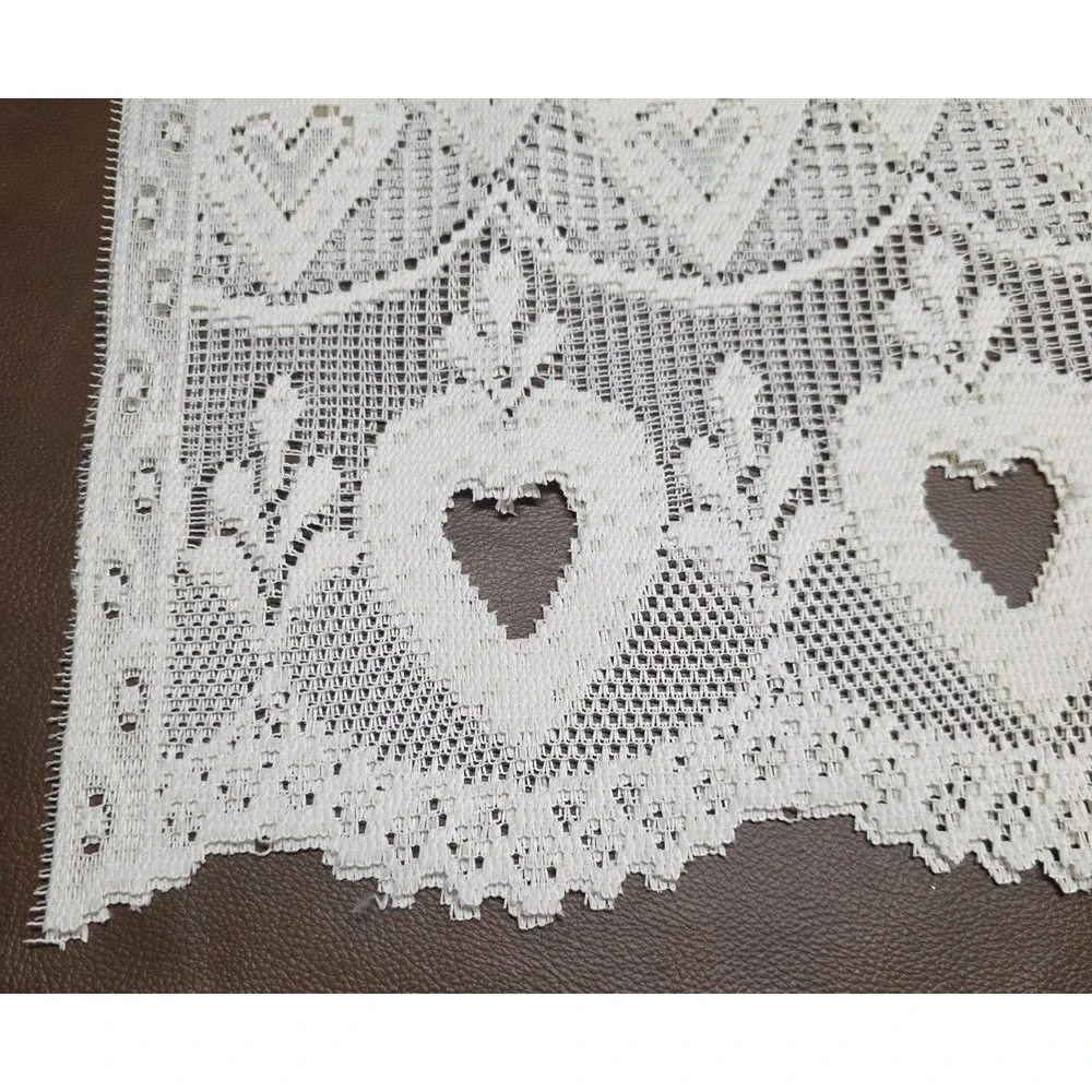 Vintage White Lace Heart Valances 3 Panels Scalloped Cafe Curtain RN 69491